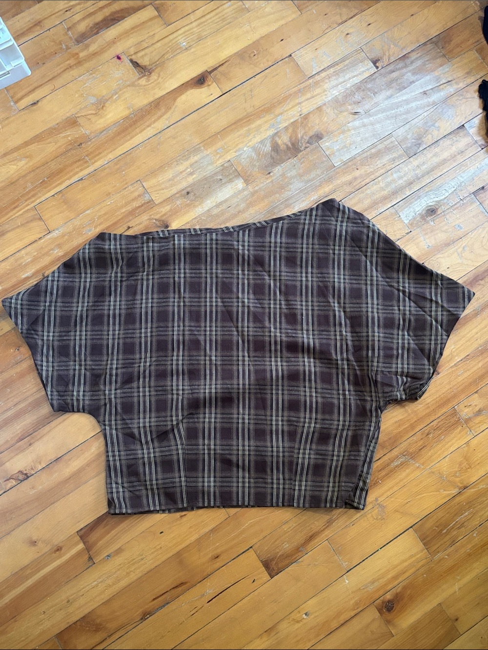 SHEIN Brown Plaid Dolman Crop Top